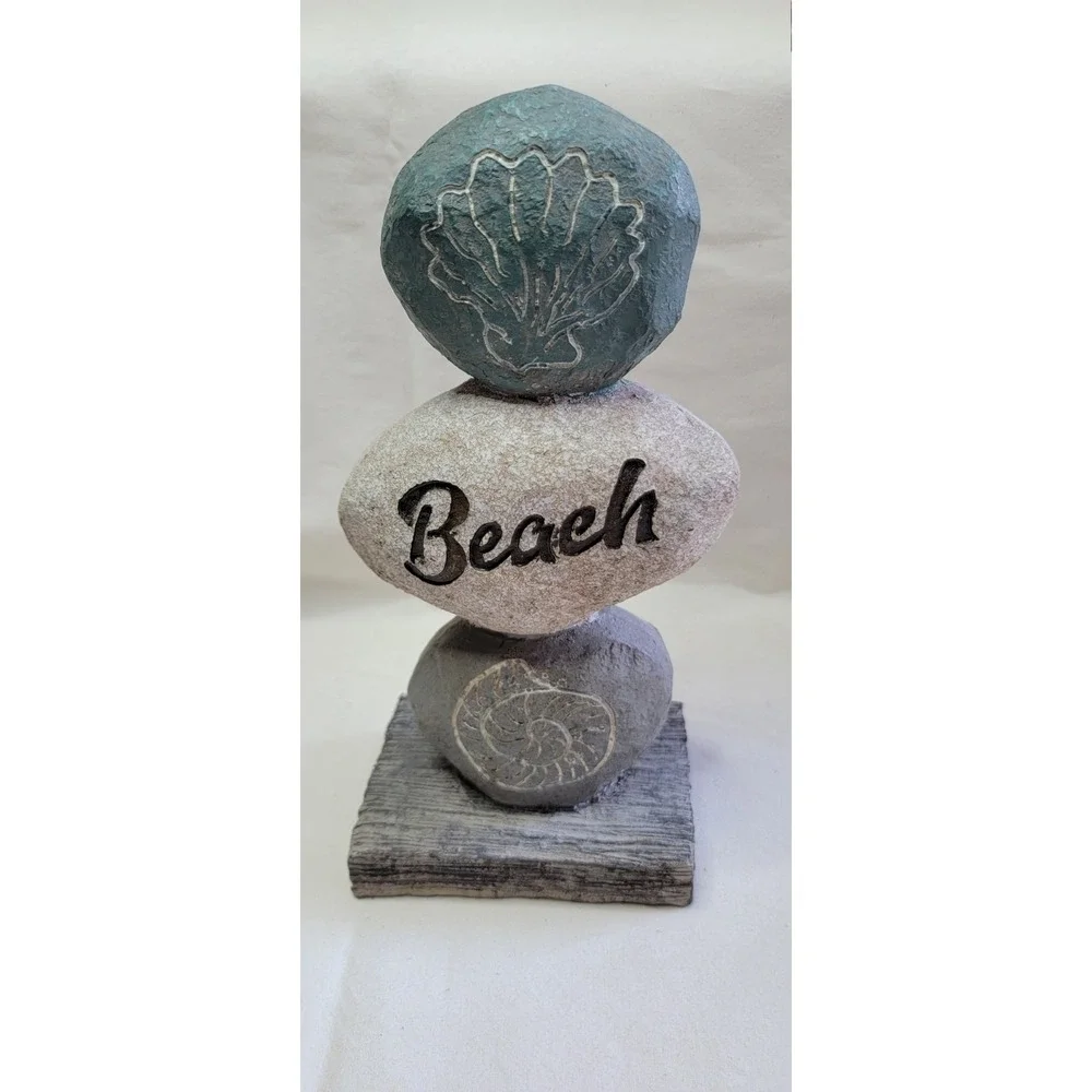 Stacked Stone Resin BEACH & SHELLS on DRIFTWOOD Decorative Standing TABLE Decor